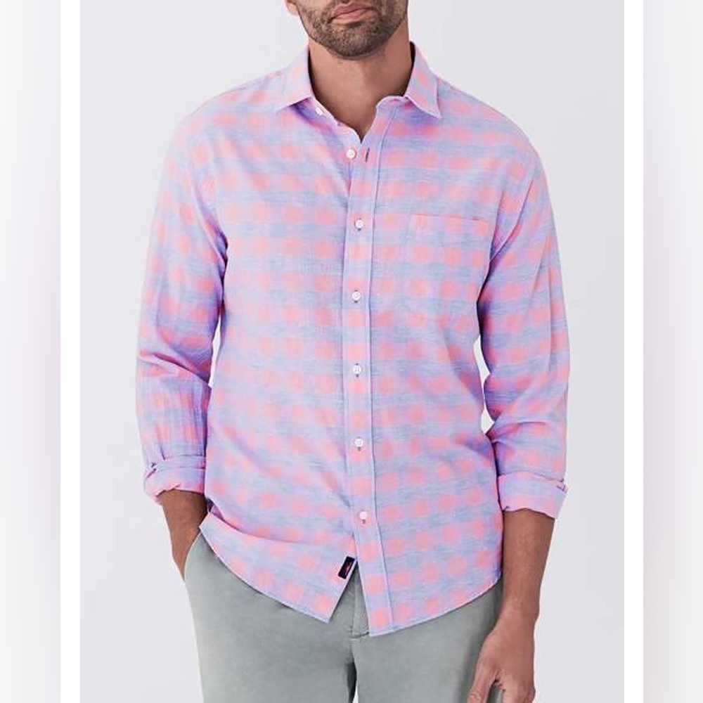 Faherty Stretch Summer Blend Shirt Gingham Rose Blue Pink